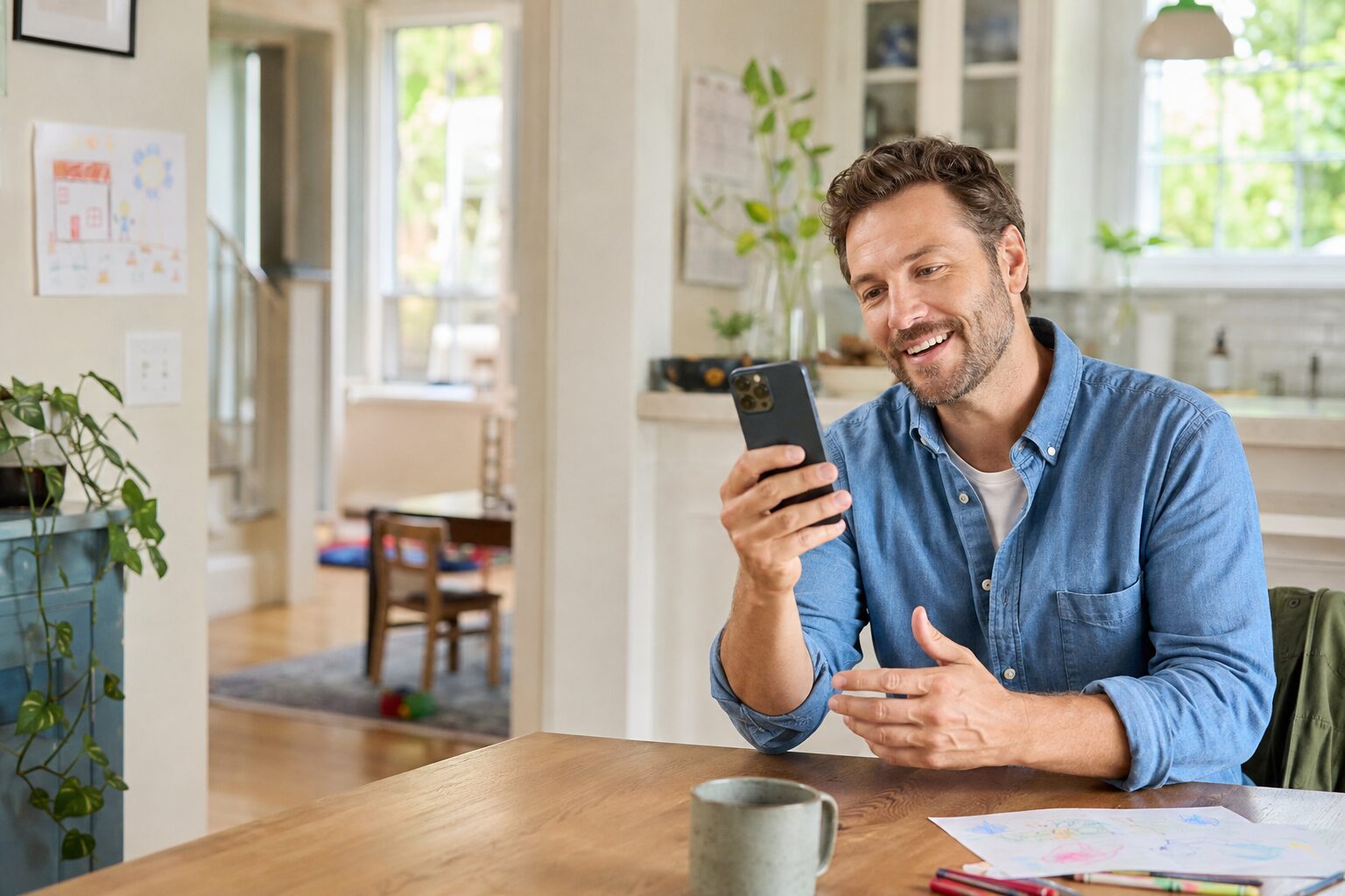 A father recording a warm personal message at home